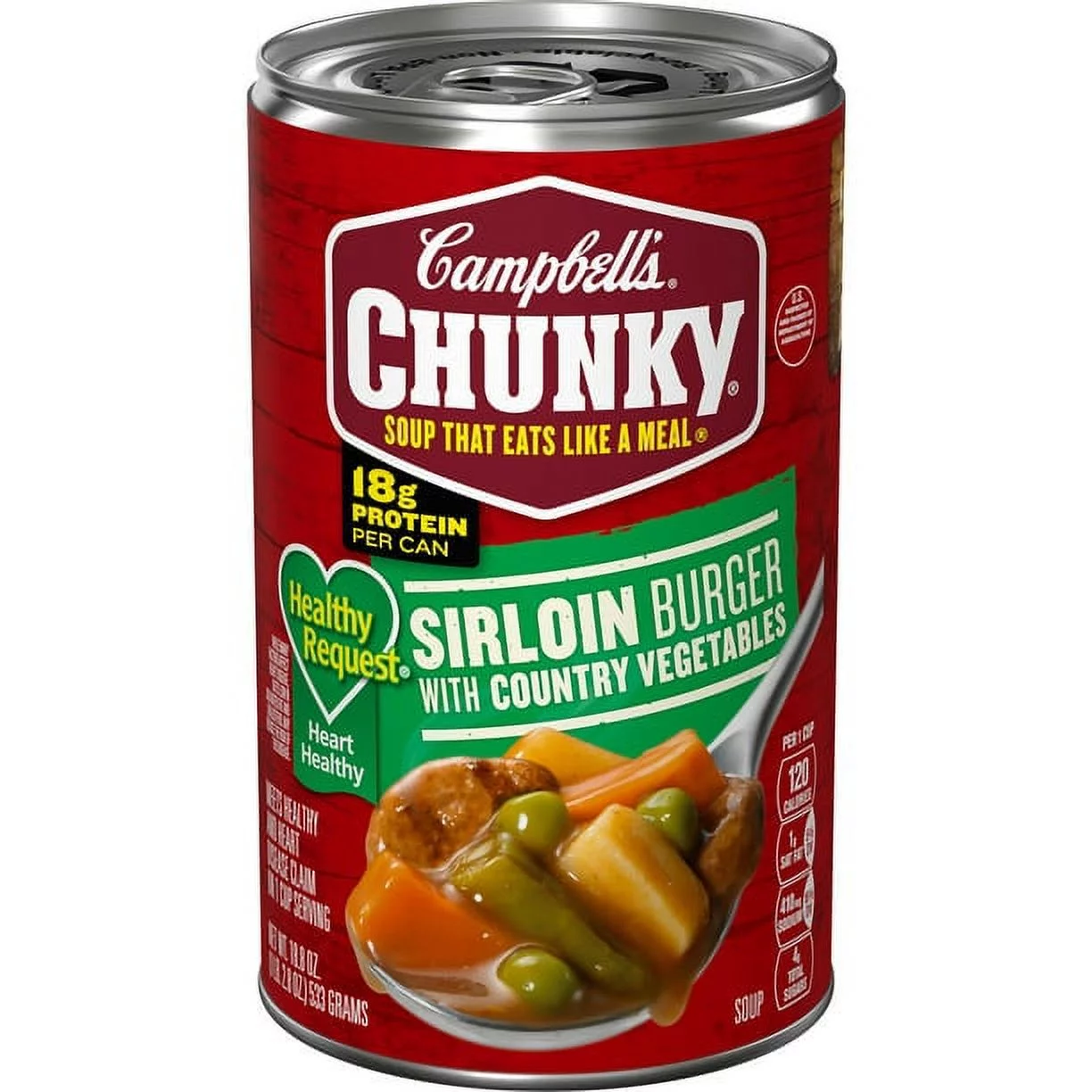 Campbell’s Chunky Healthy Request Soup, Ready to Serve Sirloin Burger with Country Vegetable Beef Soup, 18.8 Oz Can, Quantity of 8