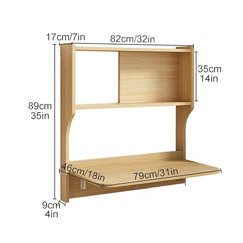 Wall Mounted Drop-Leaf Table, Wall Mounted Floating Folding Table with Storage Shelves, Multifunctional Computer Workstation, Folding Hanging Storage Cabinets Space Saving Drop-Leaf Table(Brown)