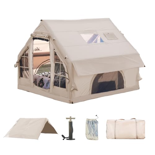 Inflatable Camping Tent with Pump,4-6 Person Waterproof Blow Up Air Tent for Camping Hiking,Easy to Set Up 4-Season Inflatable House Tent with Oversized Canopy.
