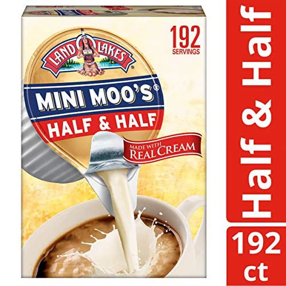 Mini Moos Creamer Half & Half Cups 192Count 54 Fl Oz (Pack May Vary), Individual Shelf-Stable Half & Half Pods For Coffee Tea Hot Chocolate, Made With Real Cream