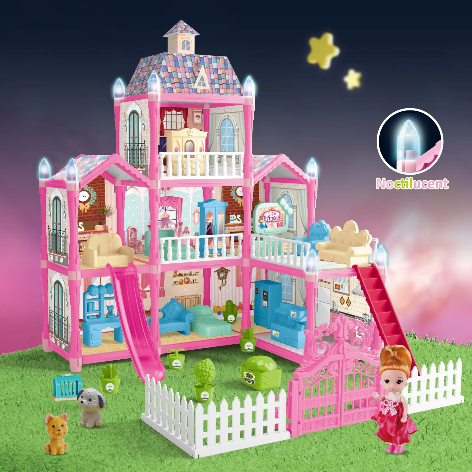 Beefunni Dollhouse Kit, Dream House Pretend Play Toy for Kids Toddlers, 8 Rooms with Furniture and Accessories (191 PCS), Christmas Birthday Gift For Girls Age 3+