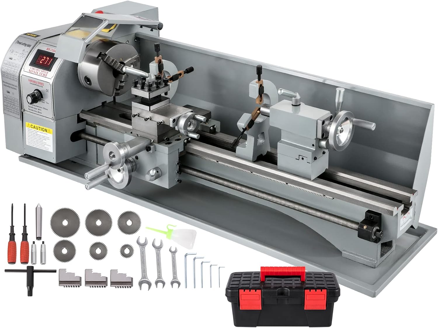 VEVOR Metal Lathe 8.7 x 29.5 Inch/220 x 750MM Mini Metal Lathe 750W Infinitely Variable Speed Mini Lathe Machine LED Screen for Counter Face Turning Driling