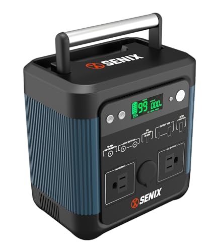 SENIX Portable Power Station 518Wh Lithium Battery, 2 120V 600W (1200W Peak) Pure Sine Wave AC Outlets, USB-A/C/Quick Charge Ports, Car Charger, LED Light for Camping, Travel, Emergencies (PS600)