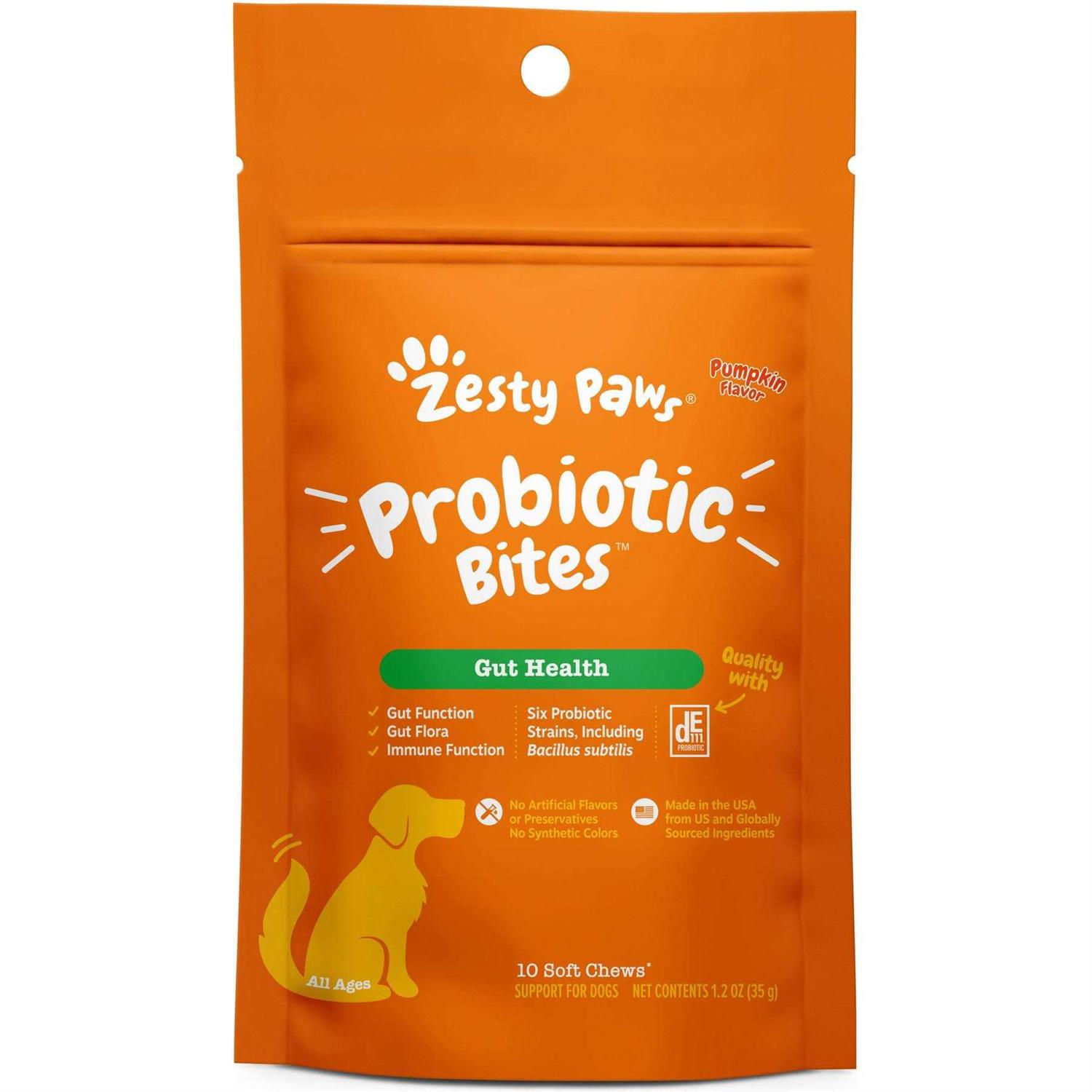 Zesty Paws Probiotic Bites Pumpkin Flavored Soft Chews Gut Flora & Digestive Supplement for Dogs - Pet Supplies online store