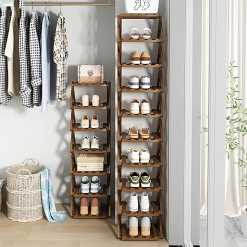 Multi-Layer Shoe Rack Organizer, 3~9 Tier Shoe Stand Cabinet, Slim Shoe Tower, For Entryway, Hallway, Closet, Easy To Assemble (Color : Walnut Color, Size : 2 layer)