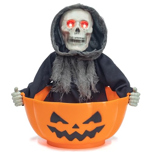 ITART Halloween Candy Bowl Grim Reaper Animated Candy Dish Halloween Decorations with Sound and Movement for Treat or Trick Sweets Container Holder