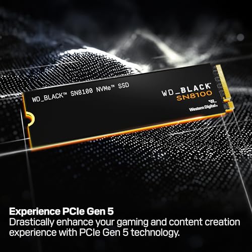 WD_BLACK 1TB SN8100 NVMe SSD Internal Solid State Drive - Gen 5 PCIe 5.0x4, M.2 2280, Seq. Read Speeds Up to 14,900 MB/s, Best for AI Applications, Gaming, and Video Editing - WDS100T1X0M