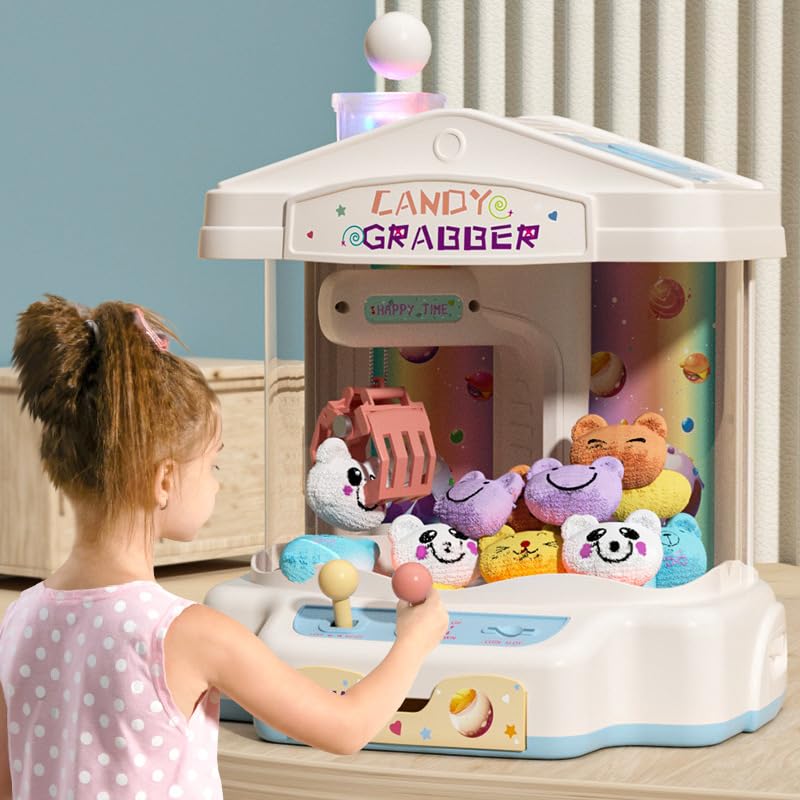 Mini Claw Machine for Kids, Toy Claw Machine with Music & Lights, Claw Machine with 10 Dolls and Game Co ins, Kid Claw Game for Girls and Boys