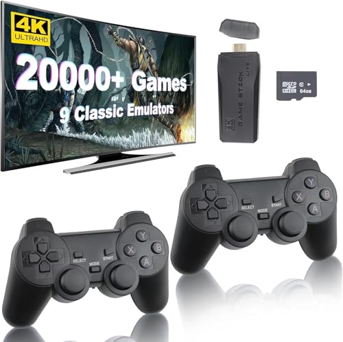 Wireless Retro Game Console Stick Built in 20,000+ Classic Games, 4K HDMI Output,15 Emulators,Dual 2.4GWireless Controllers, 64GB Memory Card Included, for Easter Gifts