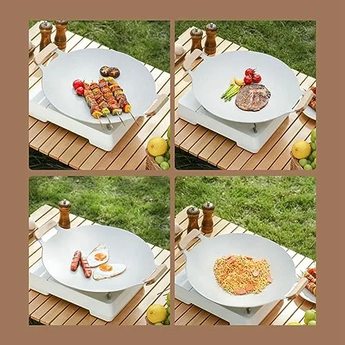 Korean BBQ Grill Pan, Nonstick Round Griddle Grill Pan Round Grill Pan Korean Pan with Wooden Handle for Indoor and Outdoor