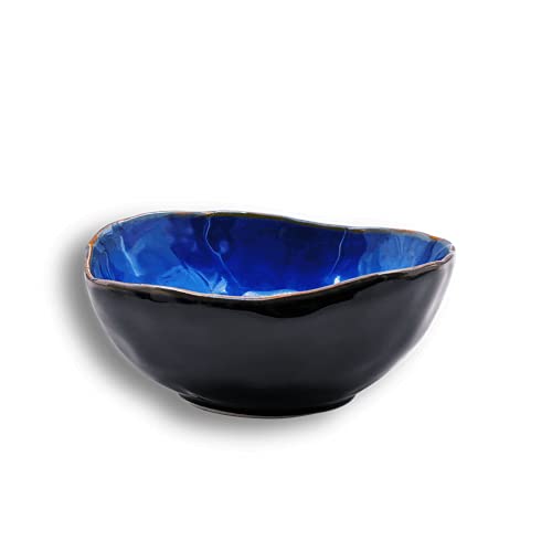 Ceramic Decorative Dish, Blue Pottery Fruit Bowl, Porcelain Versatile Centerpiece Decor Dish, Accent Tray with Blue Glaze for Gift Decor Entryway Living Room Dining Table (10'' Dish)