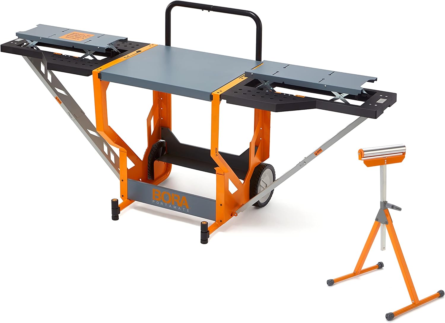 BORA Portamate PM-8000 Miter Saw Workstation and Adjustable Pedestal Roller, Mobile Rolling Workbench with Additional Outfeed Support Pedestal Roller for Carpenters, Contractors and DIY, PM-8000B