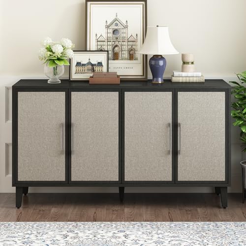 Light Luxury Style Accent Storage Cabinet with 4 Linen Cabinet Doors and Adjustable Shelves, 59.8