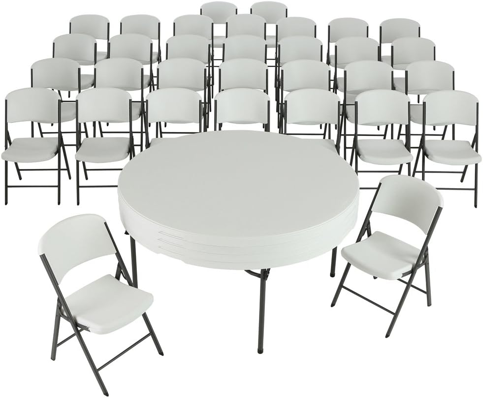 Lifetime 4 60-Inch Round Folding Tables with 32 Folding Chairs - White Granite