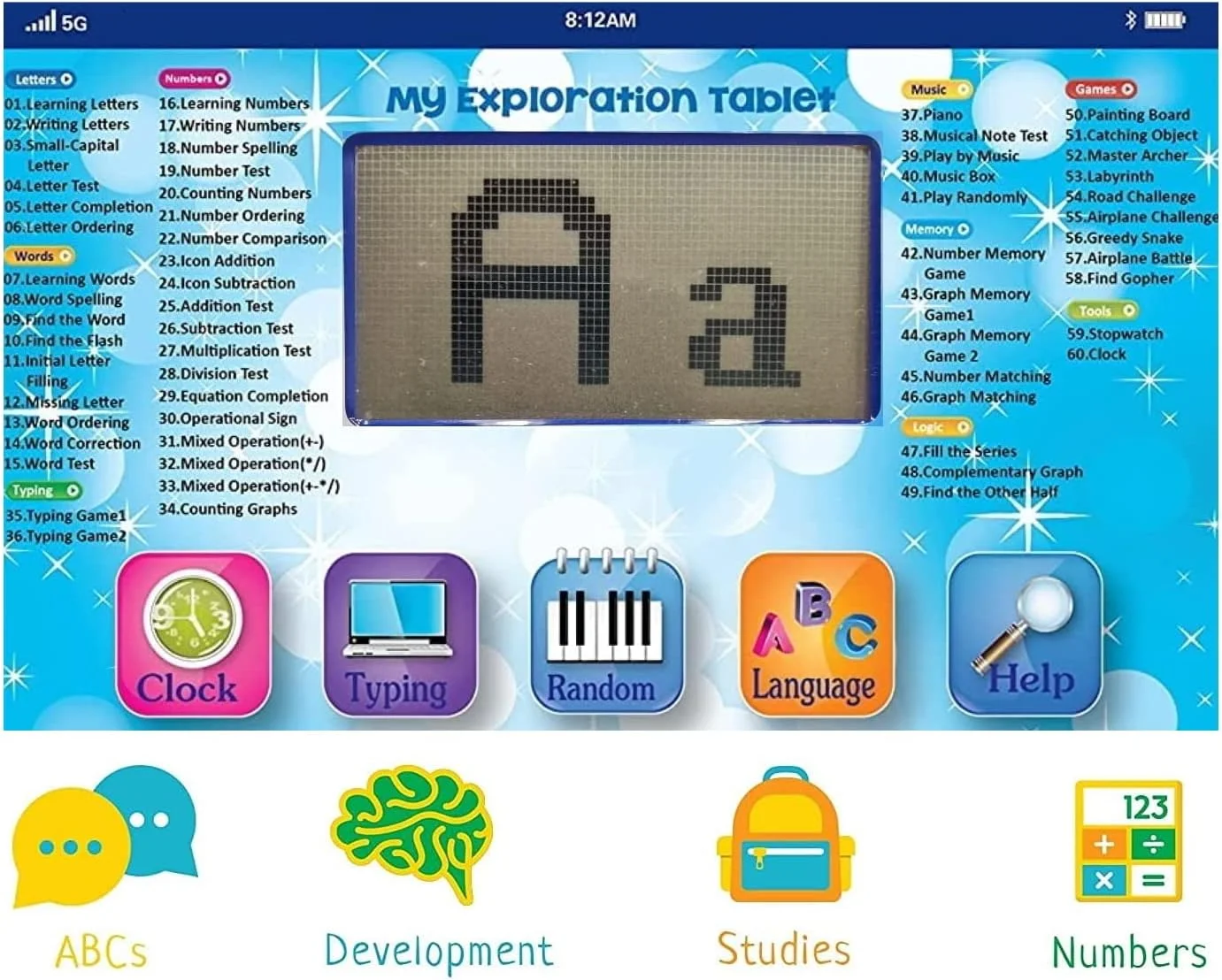 Tech Kidz My Exploration Toy Tablet Educational Learning Computer, 60 Challenging Learning Games and Activities, LCD Screen, Keyboard (Blue), Ages 3+