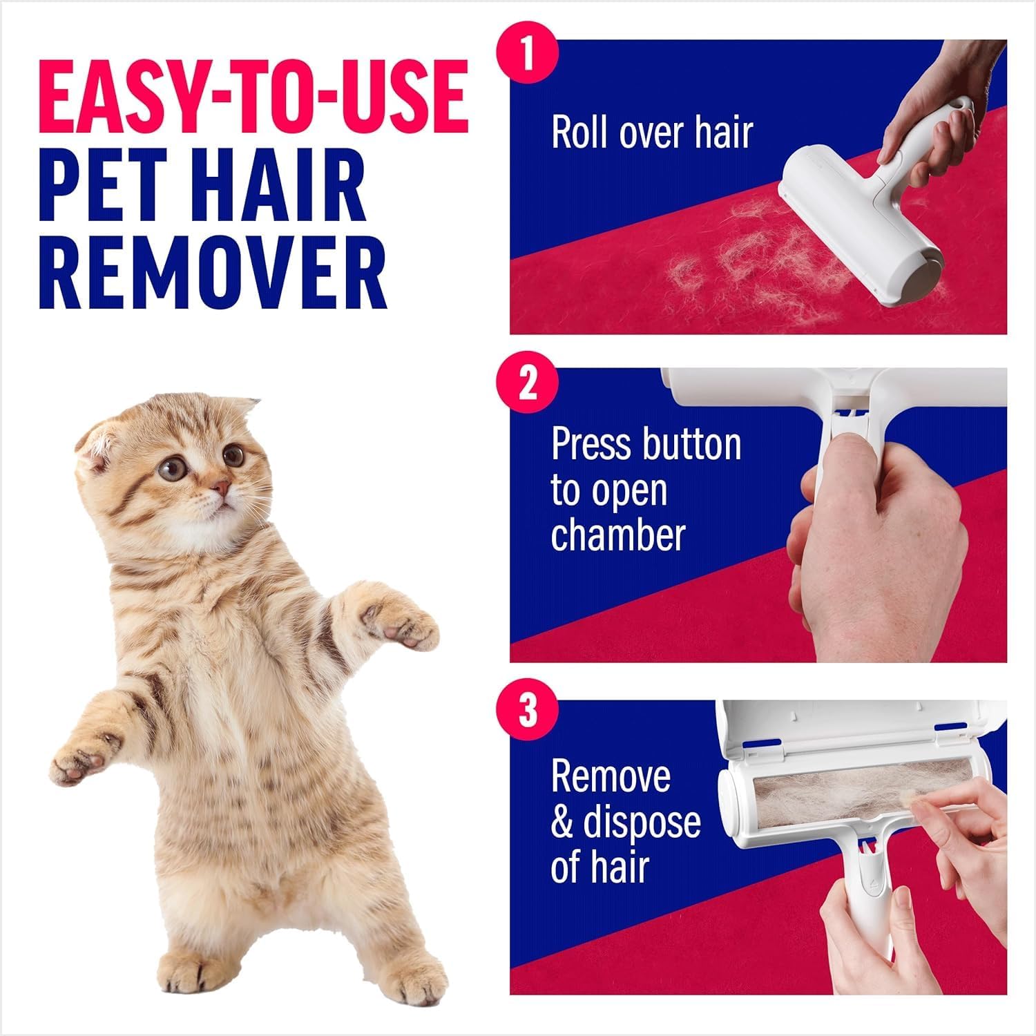 Pet Hair Remover and Reusable Lint Roller- Fluffy Paws Cat and Dog Hair Remover for Furniture, Couch, Carpet, and Bedding - Portable, Multi-Surface Fur Removal Tool