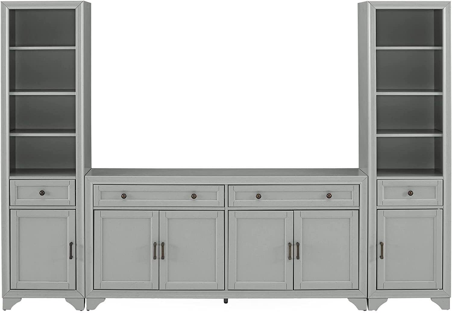Victorian Vintage 3 Piece Sideboard and Bookcase Set Distressed Gray - Sideboard & 2 Bookcases, Adjustable, Removable, Floor Mountable