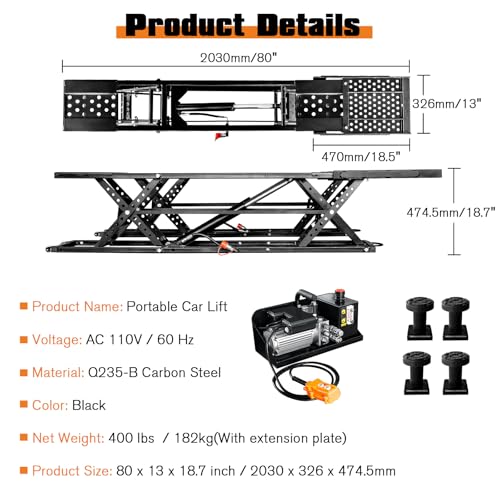 Jocisland Portable Car Lift, Capable of Lifting 7000 LBS Quick Jack with a Maximum Height of 28
