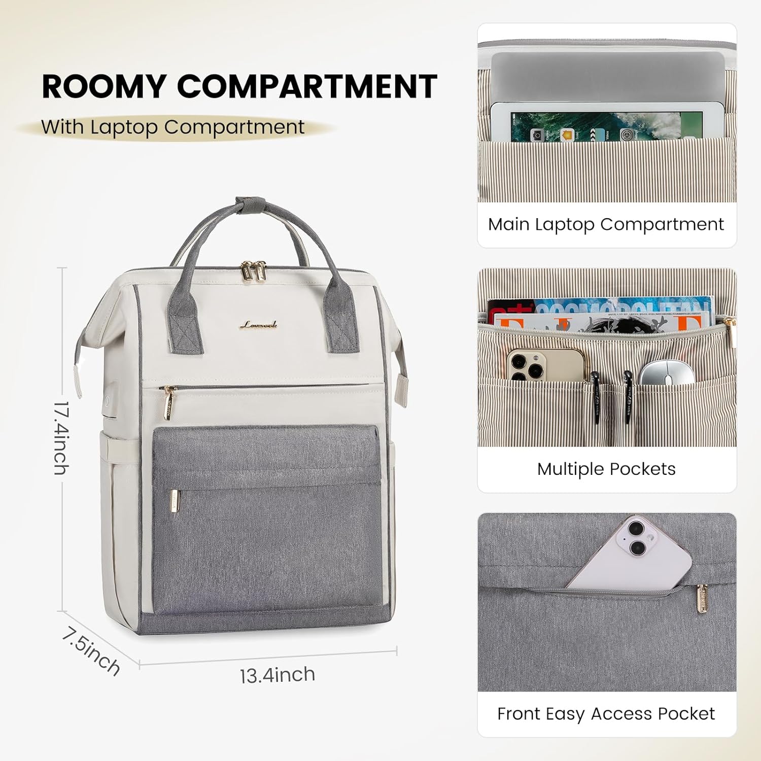 LOVEVOOK Laptop Backpack Purse for Women Waterproof Teacher Nurse Bag, 17.3 Inch Work Laptop Bag with USB Port, Business Travel Computer Backpack