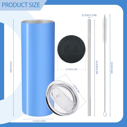 16 Pack Skinny Tumblers 20oz Bulk Straight Stainless Steel Double Wall Vacuum Insulated Tumbler with Lid and Straw & Silicone Base for Travel, DIY, 16 Colors