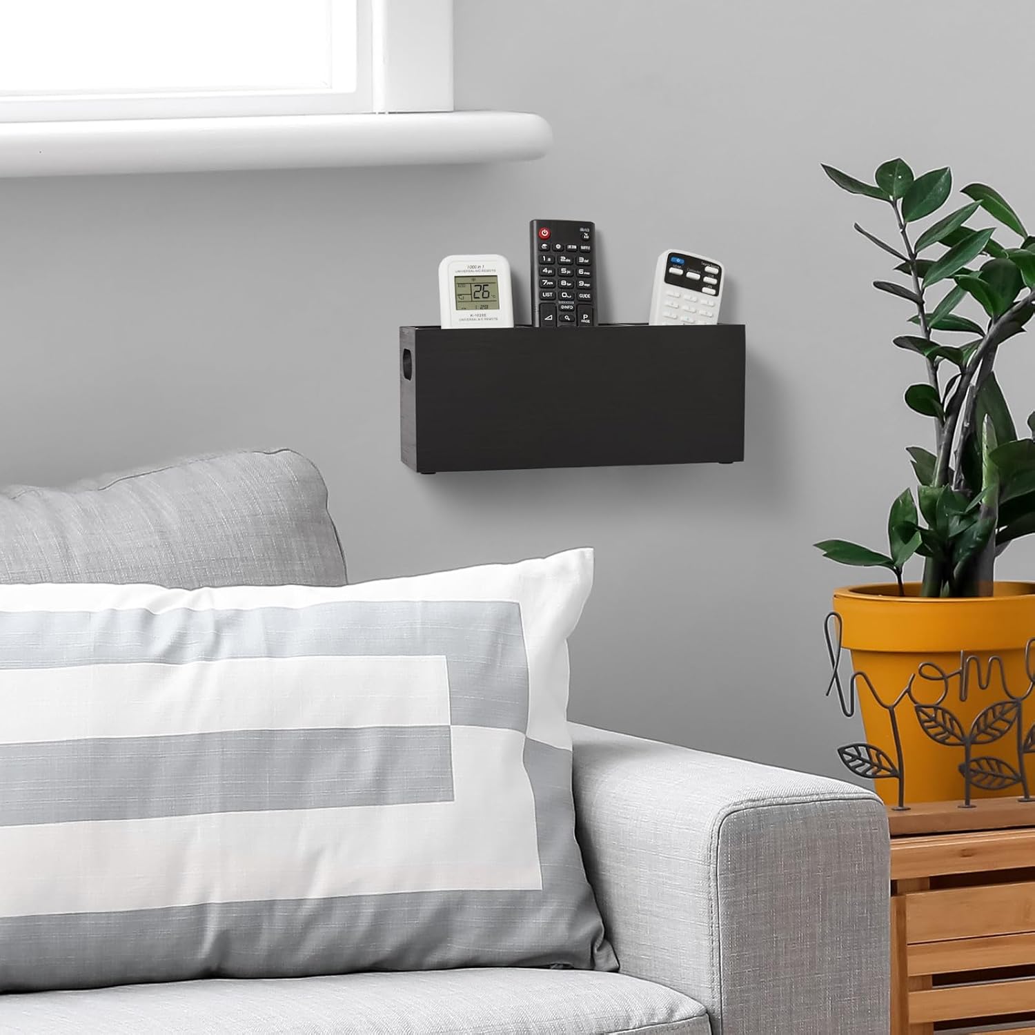 TV Remote Holder, Wall Remote Control Holder, 3 Slots Remote Caddy Wall Mount, Wooden TV Remote Wall Holder, Wall Pen Holder, Black