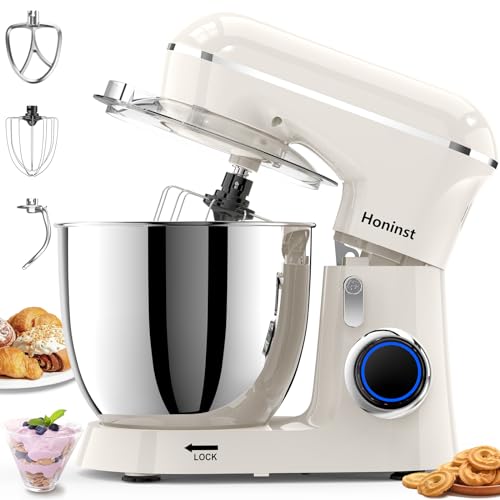 Honinst Stand Mixer, 6.5QT 10-Speed 660W Tilt-Head Electric Stand Mixer, 3-In-1 Kitchen Mixer with Bowl, Dough Hook, Whisk and Beater, Food Mixer for Baking, Cake and Most Home Cooks