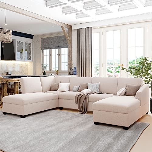 Modern Large U-Shape Sectional Sofa, Double Extra Wide Chaise Lounge Couch, Beige Living Room Furniture Sofas & Couches