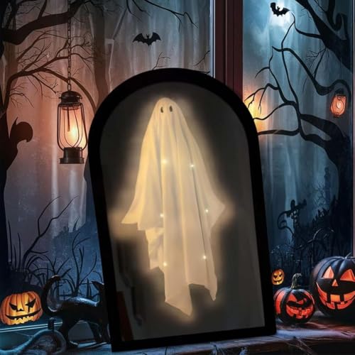 2025 Halloween Hologram Ghost Mirror,Spooky Scary Haunted Bedroom Mirror Decal,Animatronics Novelty Party Decorations Decor Indoor DIY with Creepy Eyes Ghost,Glowing Cool Room Decor Statue