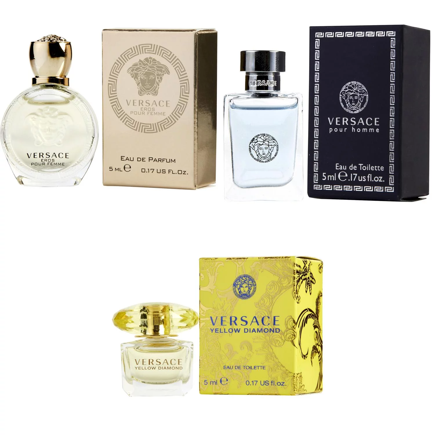 Versace Eros Women EDP, Pour Homme EDT, Yellow Diamond  EDT - 5ml 3PK Kit