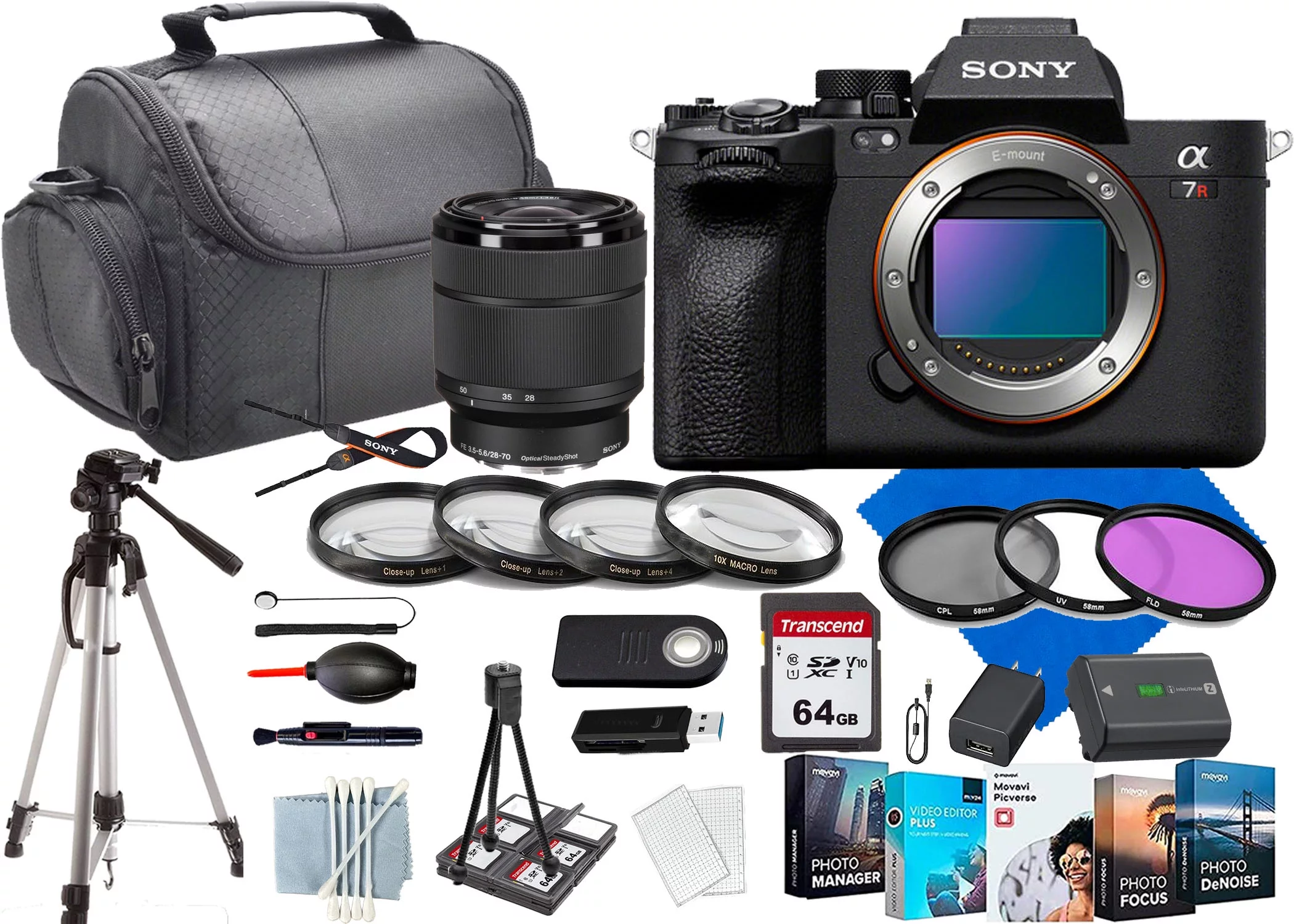 Sony a7R V Mirrorless Camera (ILCE7RM5/B) with Sony FE 28-70mm f/3.5-5.6 OSS Lens Case+128 GIG Memory Cards+COMMANDER Deluxe Starter Kit+Tripod(28PC)Bundle