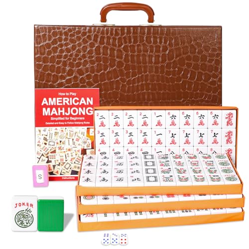 American Mahjong Tile Set, Large Size Mahjong Tiles Set with 166 Numbered Ivory Tiles, Beautiful Case&English Instruction, Mahjong Game Set (Mah Jongg)