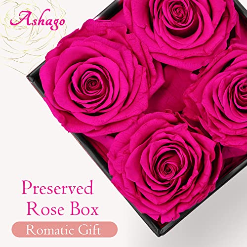 Preserved Roses in a Box, Romantic Eternal Rose Box, Real Roses That Last a Long Time, Flowers for Delivery, for Her, Mom Presents, Square Black Box, 4 Radiant Pink Roses