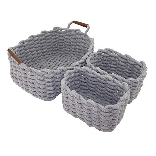 Cotton Rope Blanket Storage Basket for shelf,small decorative woven basket Organization and storage for Candy Food Nursery Baby Clothes Towels Diaper Caddy Books (Set of 3, White)