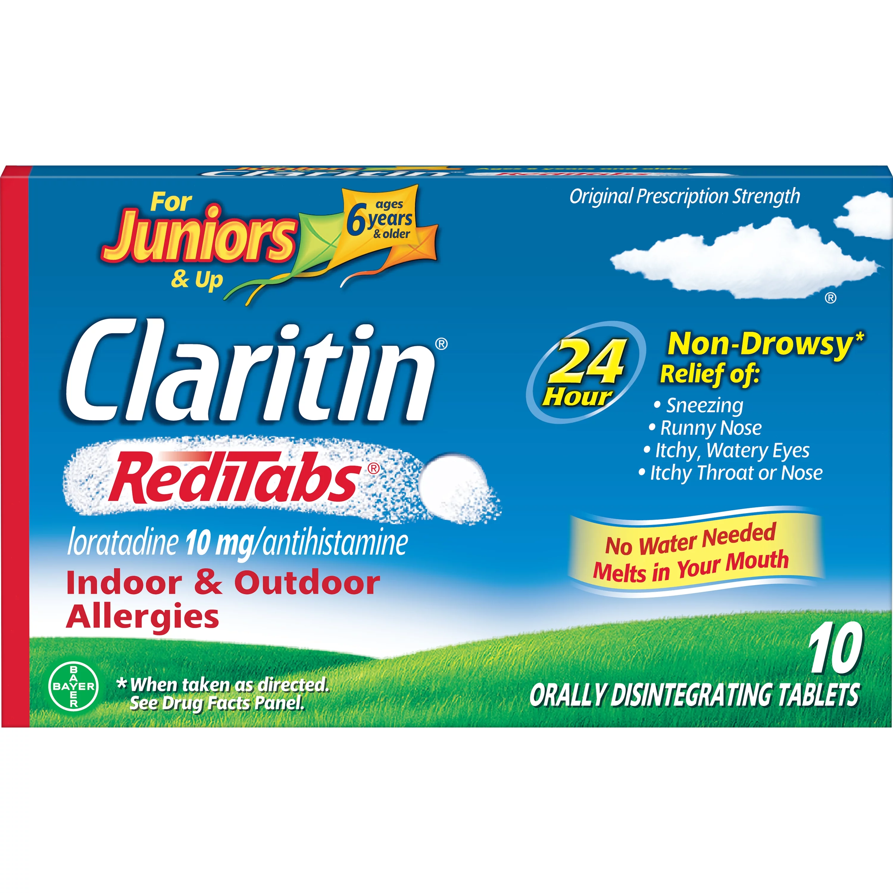 Claritin Juniors RediTabs, 24 Hour Non-Drowsy Allergy Medicine, 10 mg, 10 Ct