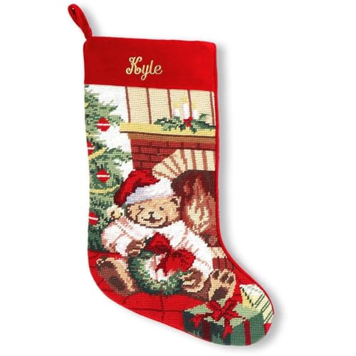 Lillian Vernon Santa Personalized Heirloom Christmas Needlepoint Stocking Stocking, 100% Wool, 9.5