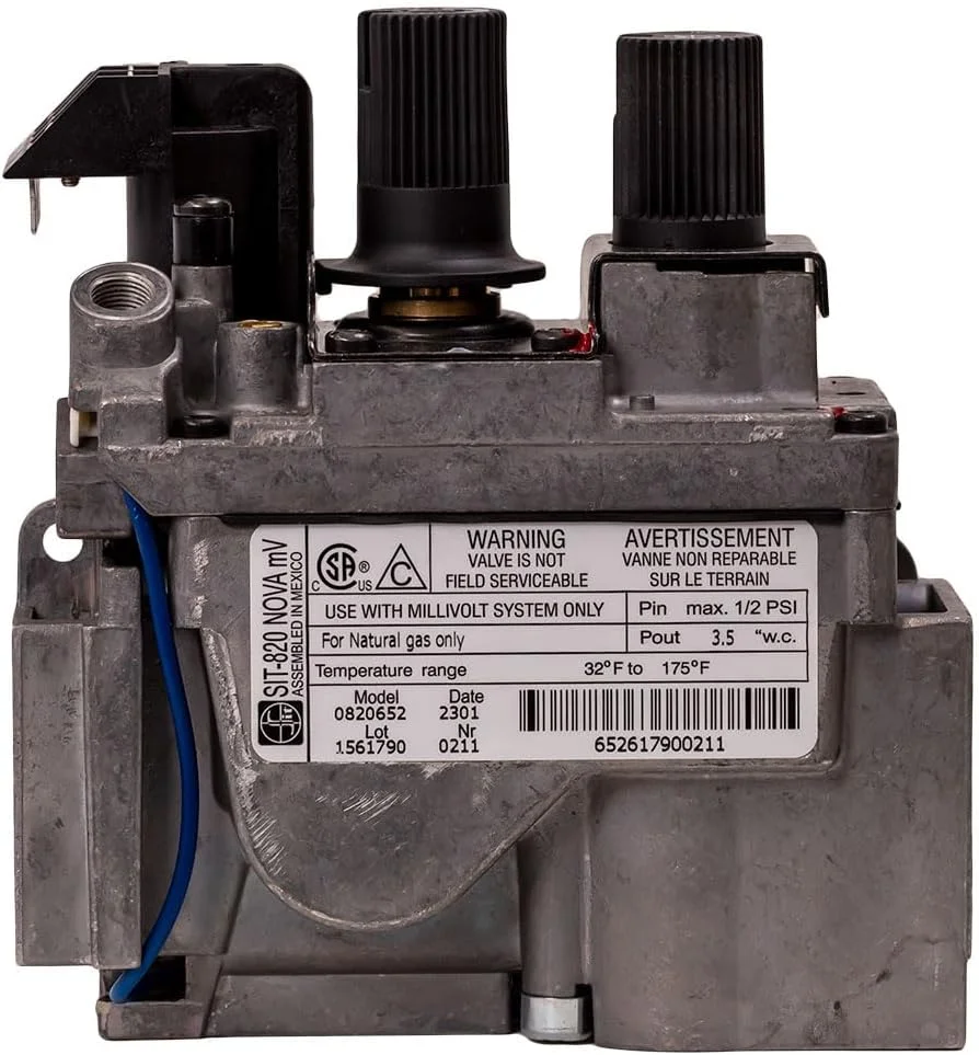 SIT-820 Nova mV Natural Gas Replacement Millivolt Gas Valve – SIT Gas Control Valve for Fireplaces, Stoves, and Gas Logs - Replacement OEM Components for Direct Vent Appliances