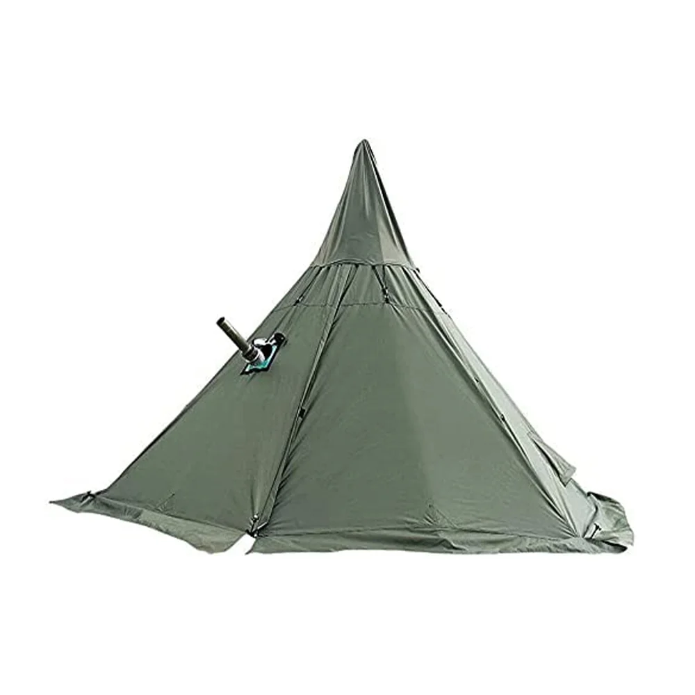 UNISTRENGH 4 Season Waterproof Oxford Teepee Tent With Stove Jack For Camping Hiking Green Pyramid Tent With Full Mesh