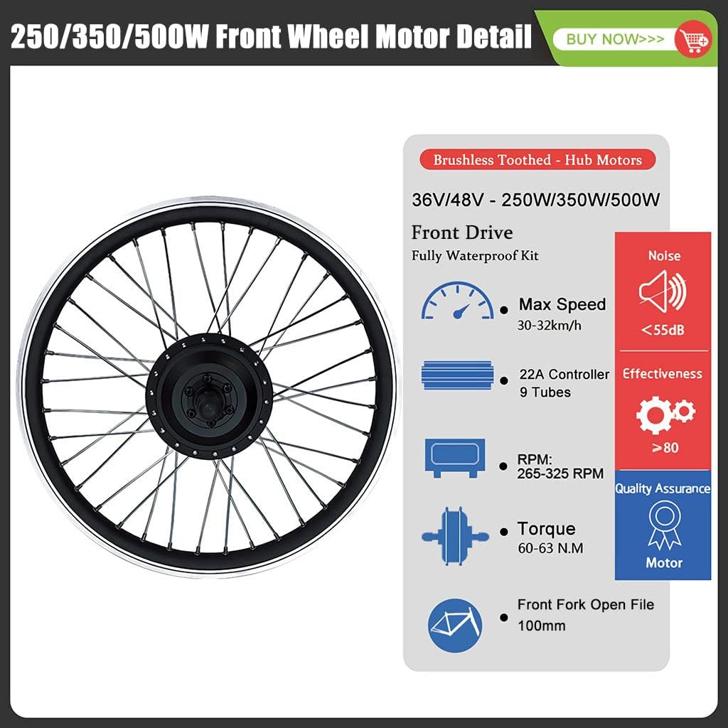 36V/48V - 250W/350W/500W Electric Bicycle Motor Kit, Front Wheel E-Bike Conversion Kit, Dual Mode Controller(32Km/H),48V/500W-26
