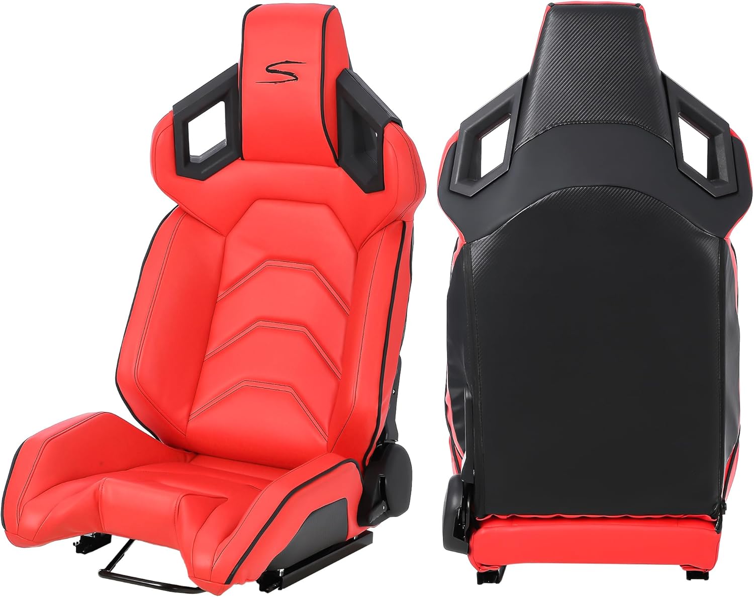 MAROUTE 1 Piece Universal Racing Seats with Dual Lock Sliders, PU Leather, Racing Bucket Seats, 23.6