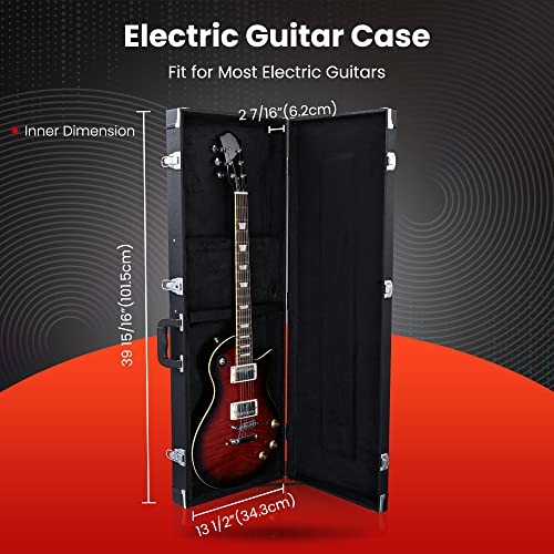 AW Square Electric Guitar Hard Case for Standard Guitar Universal Wooden Hard Shell Carrying Case with Lock Latch Key Black
