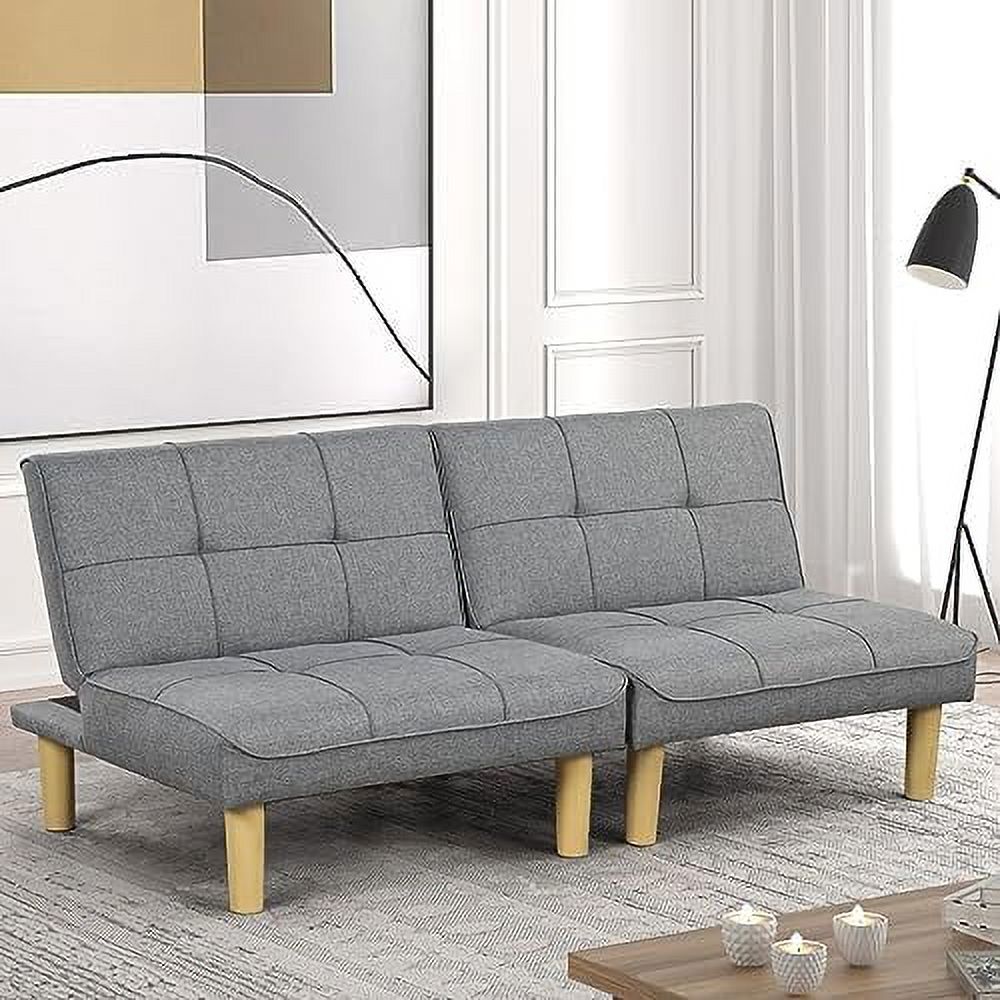 GEROBOOM 3-In-1 Convertible Futon Sofa Bed Twin/USB  Loveseat Futon Couch Daybed with Folding Adjustable Backless 2 Piece Small Futon Couch Chairs for Living Room Apartment Grey Fabric 30
