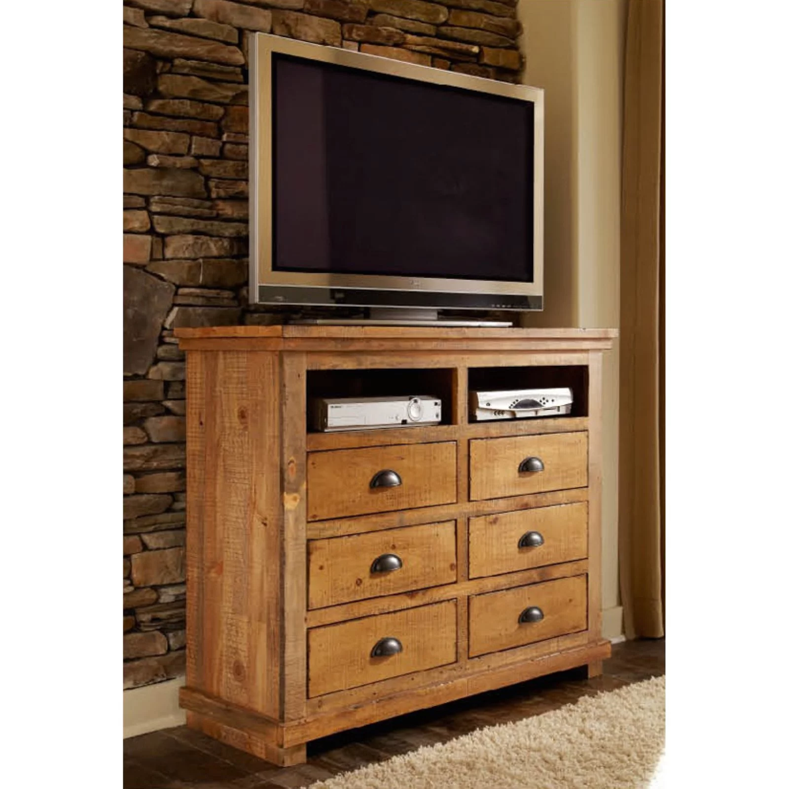 Progressive Furniture Willow 6 Drawer Media Chest in Distressed Pine
