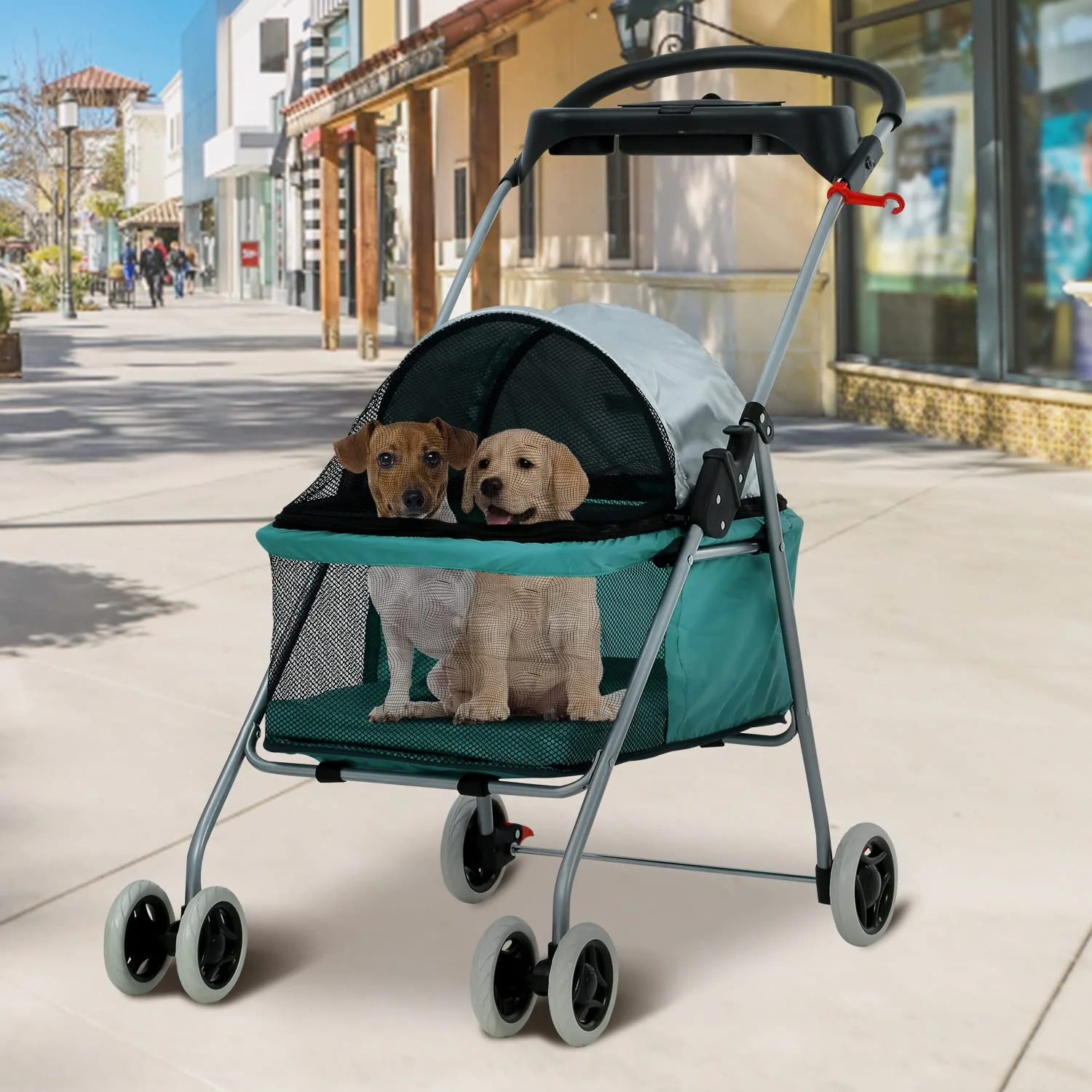 NiamVelo Small and Medium Doggie Carriage Cart, Folding 4-Wheel Dog Stroller with Cup Holders, Portable, Teal