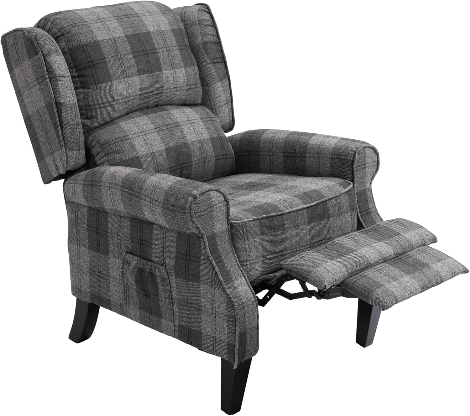 Modern Comfortable Upholstered Leisure Chair Multifunctional Recliner Chair Single Sofa with Footrest Small Recliner Chair for Small Spaces,Grey Check