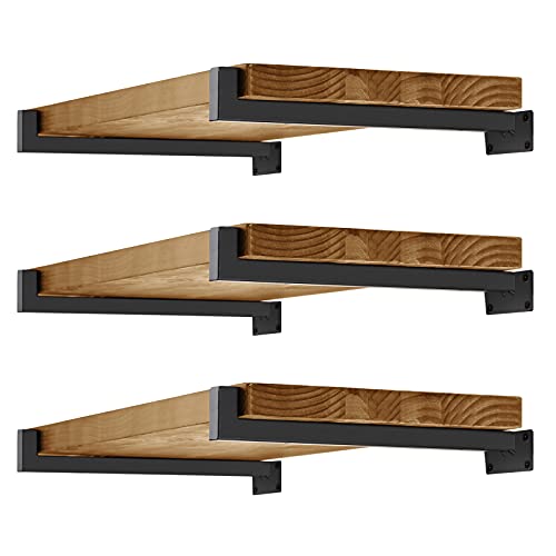 Floating Shelf Brackets, 6 Pcs Heavy Duty Wall Mounted Shelf Brackets, 8 Inch Black Industrial Iron Square Brackets, Industrial Metal Shelf Supports, Hanging Shelving Supports with Lip