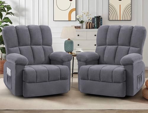 CDCASA Oversized Swivel Rocker Recliner Chair, Chenille 360° Swivel Glider Rocking Chairs for Big Man, Manual Reclining Sofa Chair for Living Room, Theater, Nursery,1PC,Grey