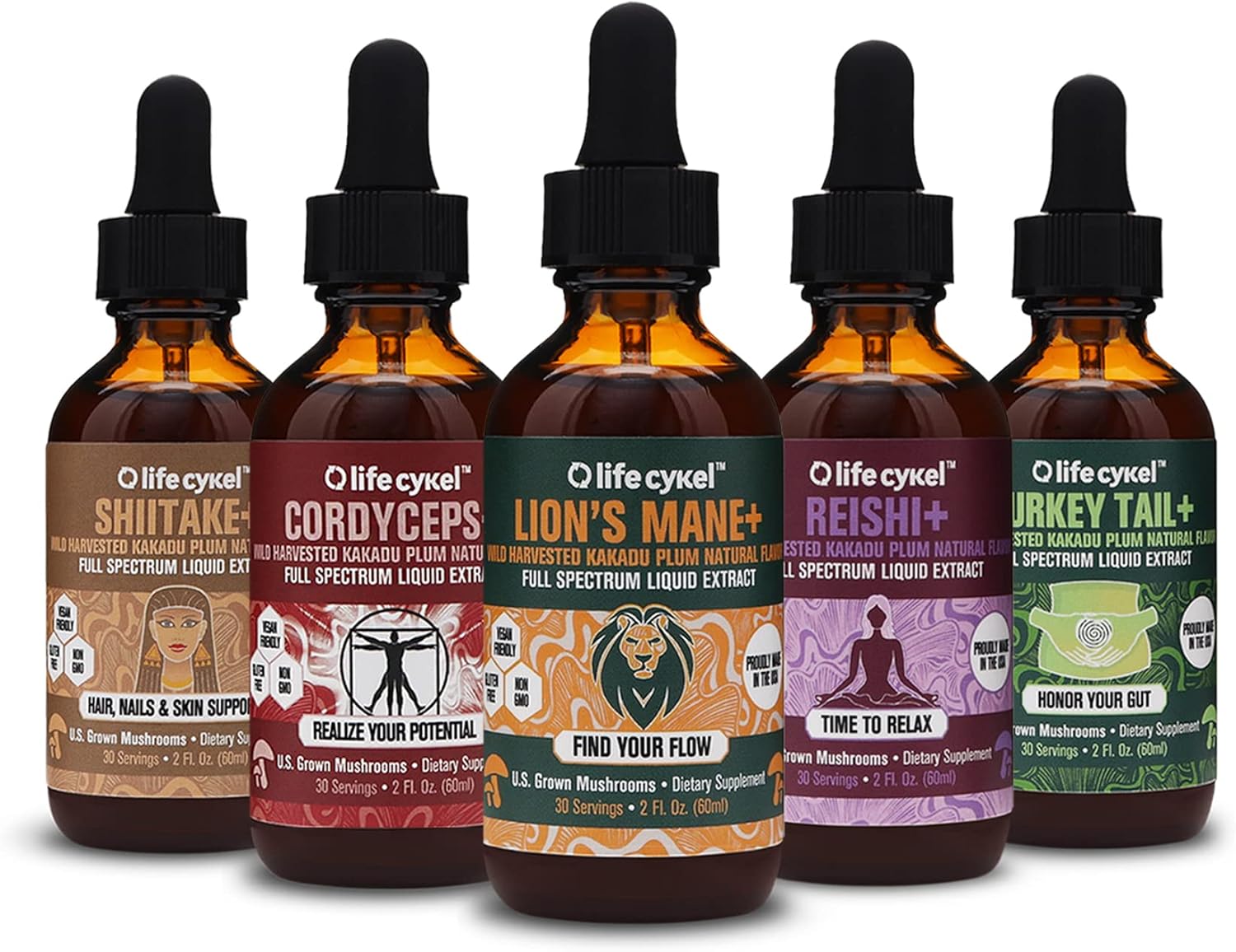 Life Cykel Mushroom Extract Set - Shiitake 100% Organic Mushrooms, Made in The US(Packaging May Vary) (Biohacker Set)