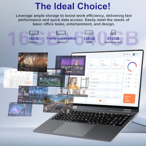 jumper 2 in 1 Laptop, 16 inch Convertible Laptop Computer with IPS FHD 360 Degree Touchscreen, 640GB Storage, 16GB RAM, Fingerprint Reader, Backlit Keyboard, Celeron N5095, 53.2WH, WiFi 6