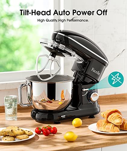 Facelle Kitchen Stand Mixer, 660W Tilt-Head mixers kitchen electric stand mixer with 6.5 QT Stainless Steel Bowl, Dough Hook, Flat Beater, Wire Whip, Splash Guard, for Baking,Cakes