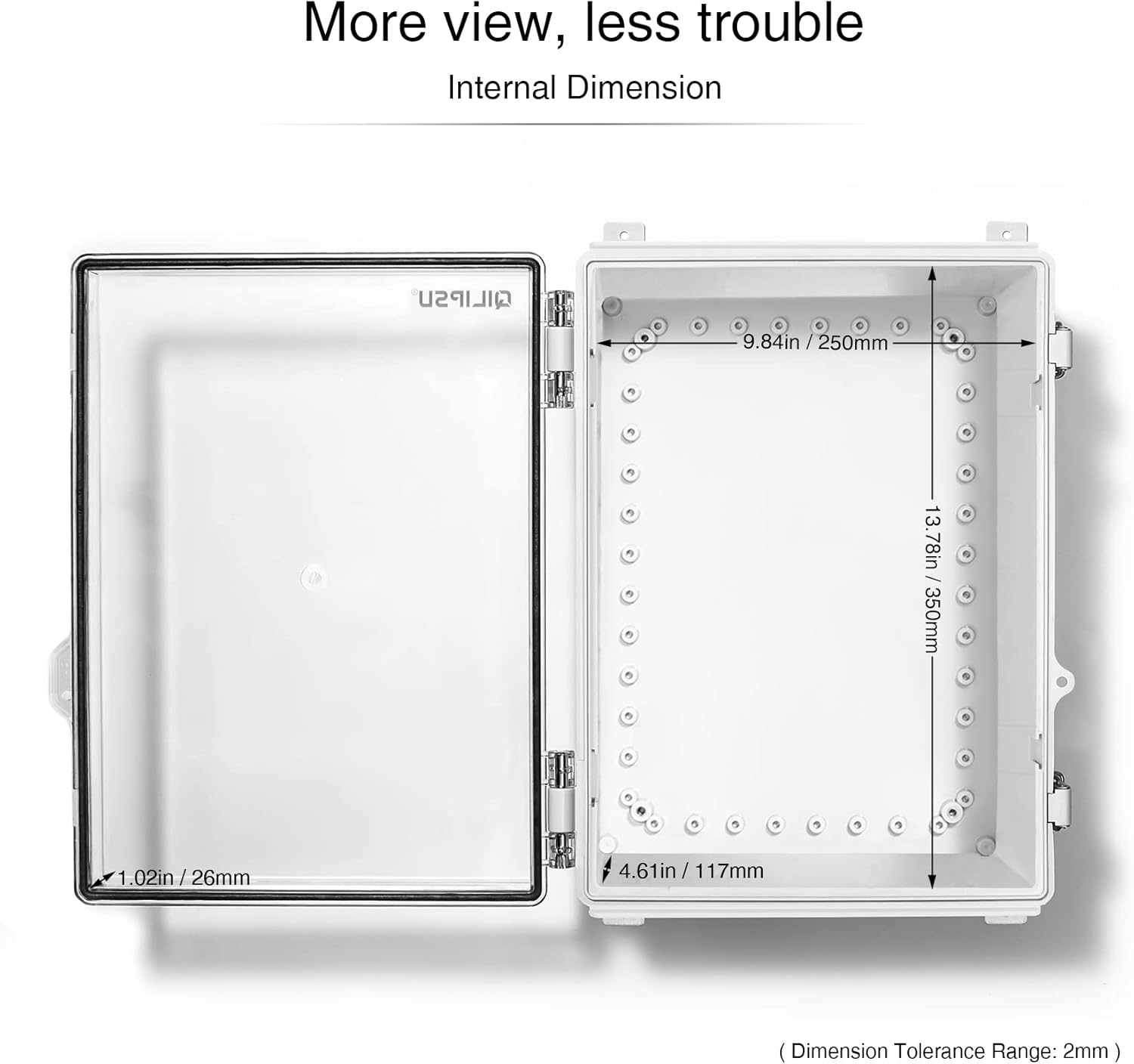 QILIPSU Clear Hinged Cover Stainless Steel Latch 370x270x150mm Junction Box with Mounting Plate, ABS Plastic DIY Electrical Project Case IP67 Waterproof Dustproof Enclosure Grey (14.6